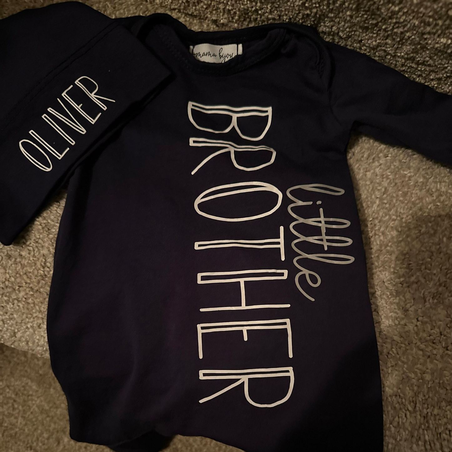 Personalized Baby Little Brother Coming Home Romper and Hat Set | CWBaby302