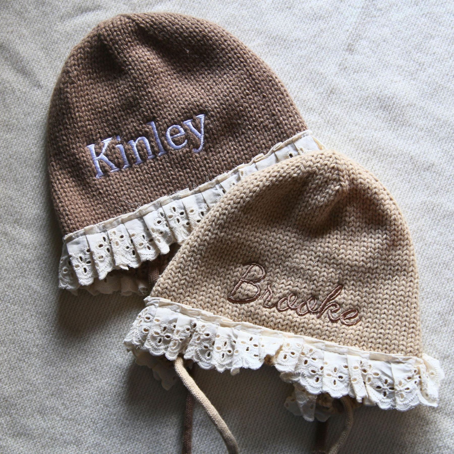 Personalized Embroidery Winter Hat Lace Bonnet | HSKid61