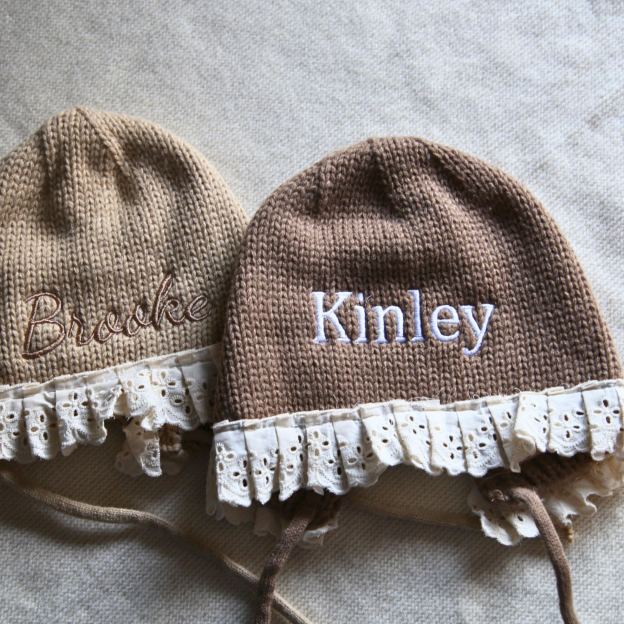 Personalized Embroidery Winter Hat Lace Bonnet | HSKid61