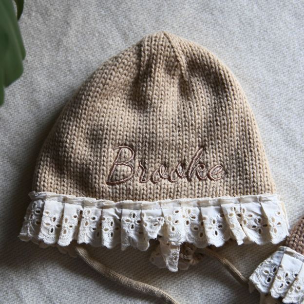 Personalized Embroidery Winter Hat Lace Bonnet | HSKid61