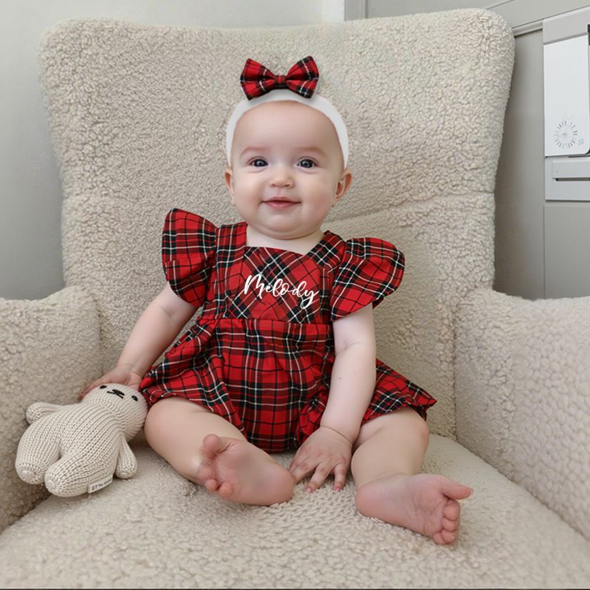 Personalized Christmas Baby Girl Plaid Dress Set | MCGift167