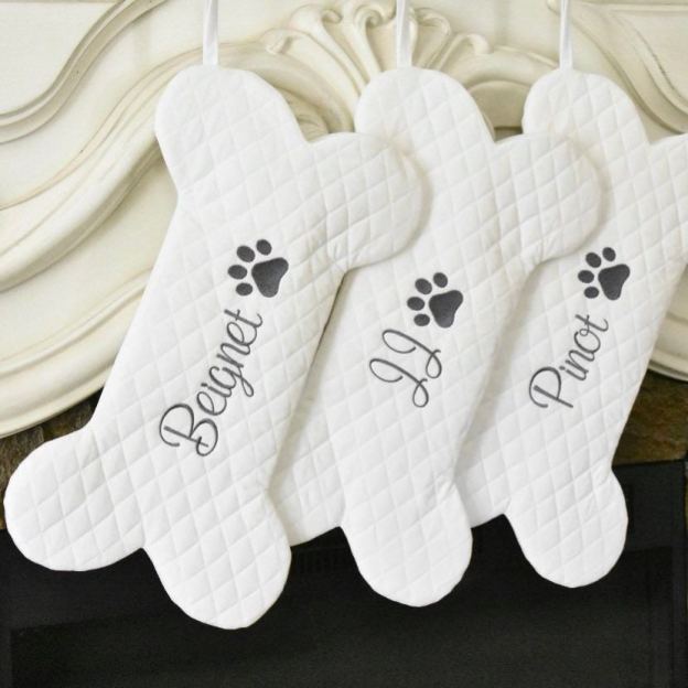 Personalized Dog Bone Christmas Stocking in Quilted White | MCGift174
