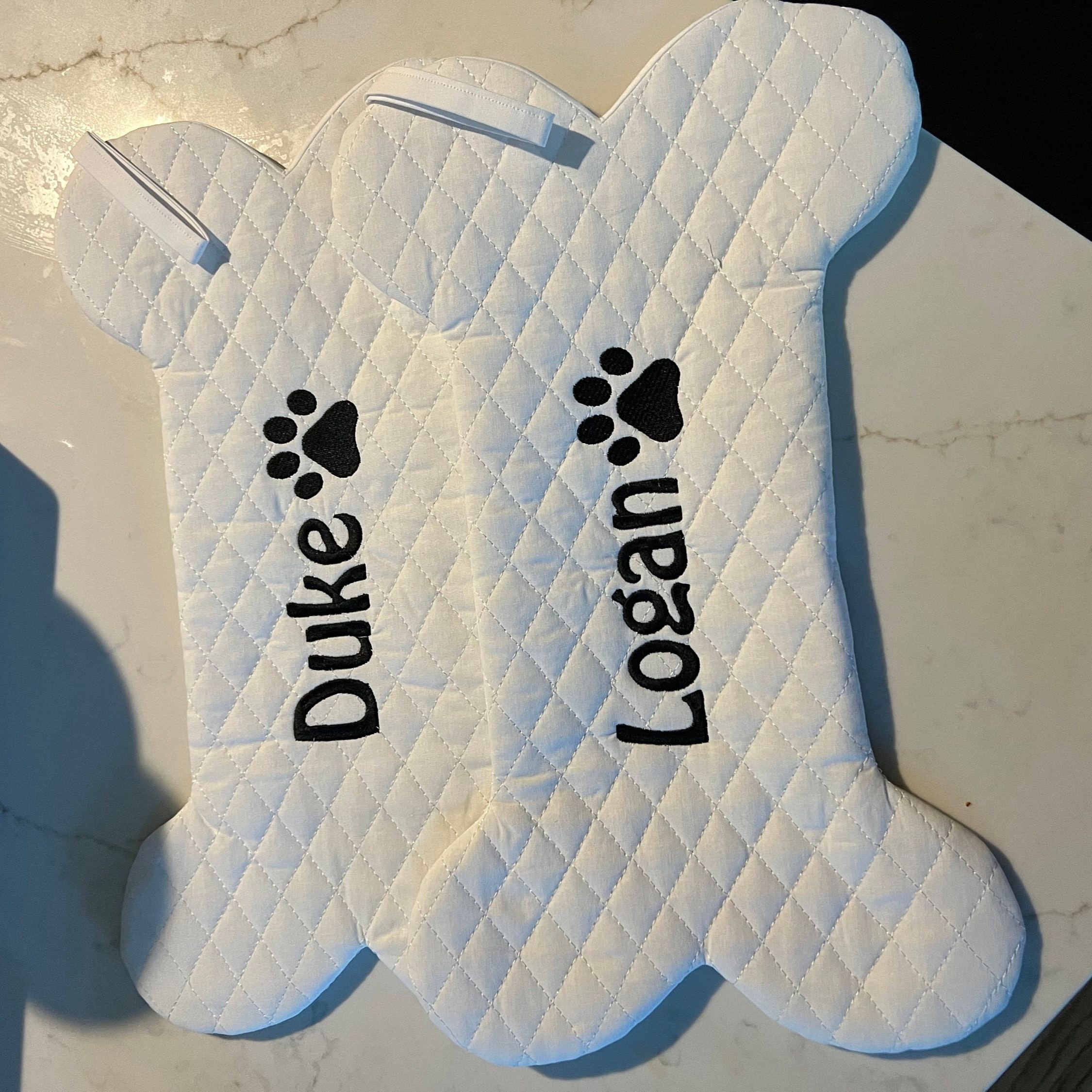 Personalized Dog Bone Christmas Stocking in Quilted White | MCGift174