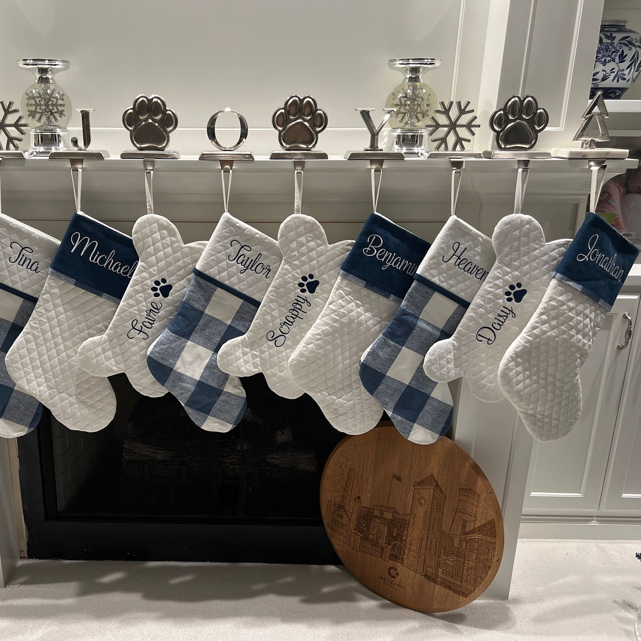 Personalized Dog Bone Christmas Stocking in Quilted White | MCGift174