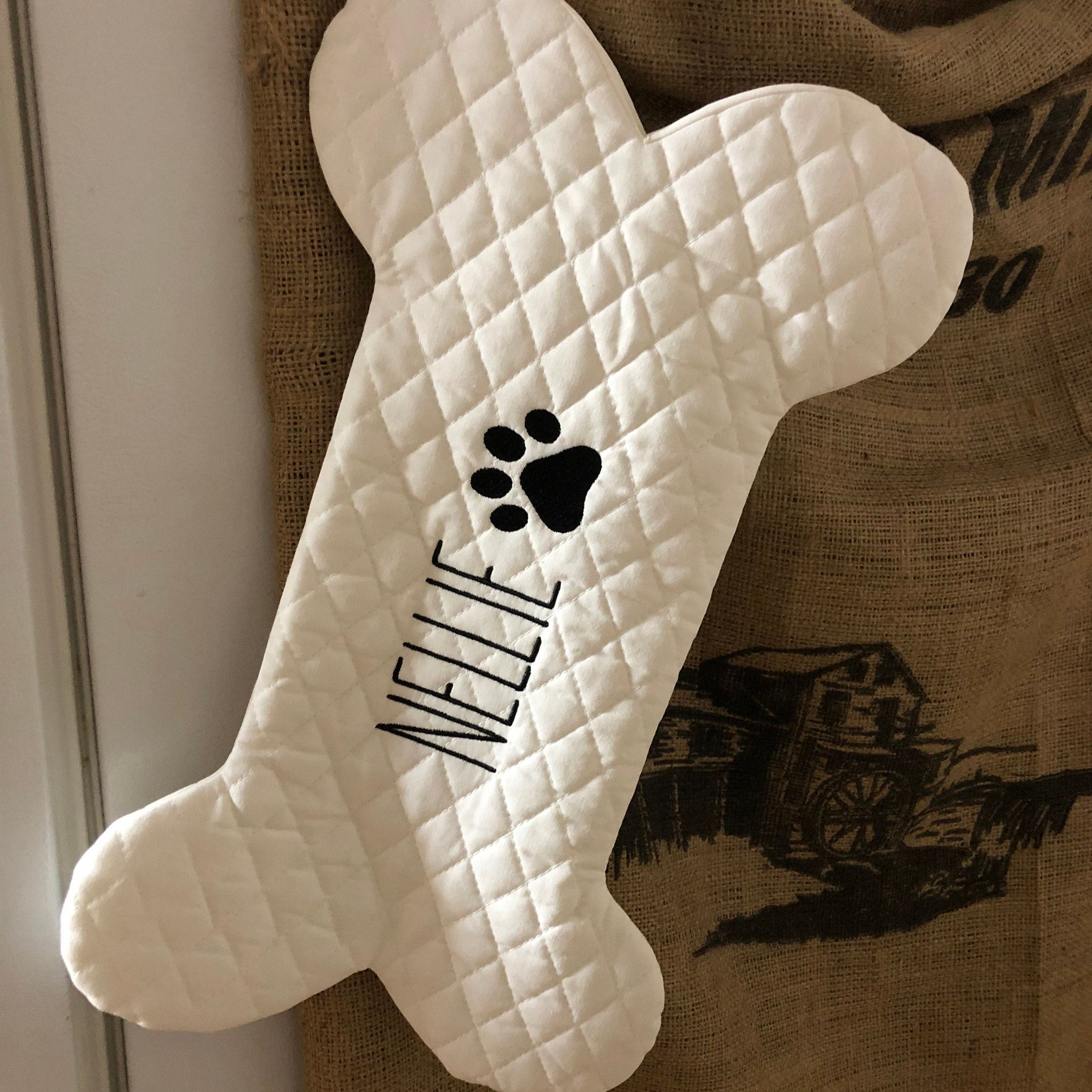 Personalized Dog Bone Christmas Stocking in Quilted White | MCGift174