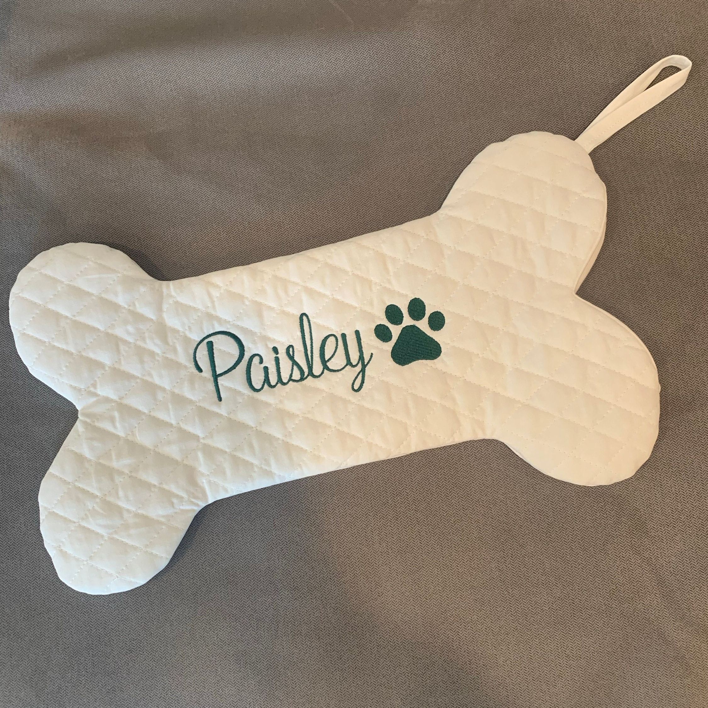 Personalized Dog Bone Christmas Stocking in Quilted White | MCGift174