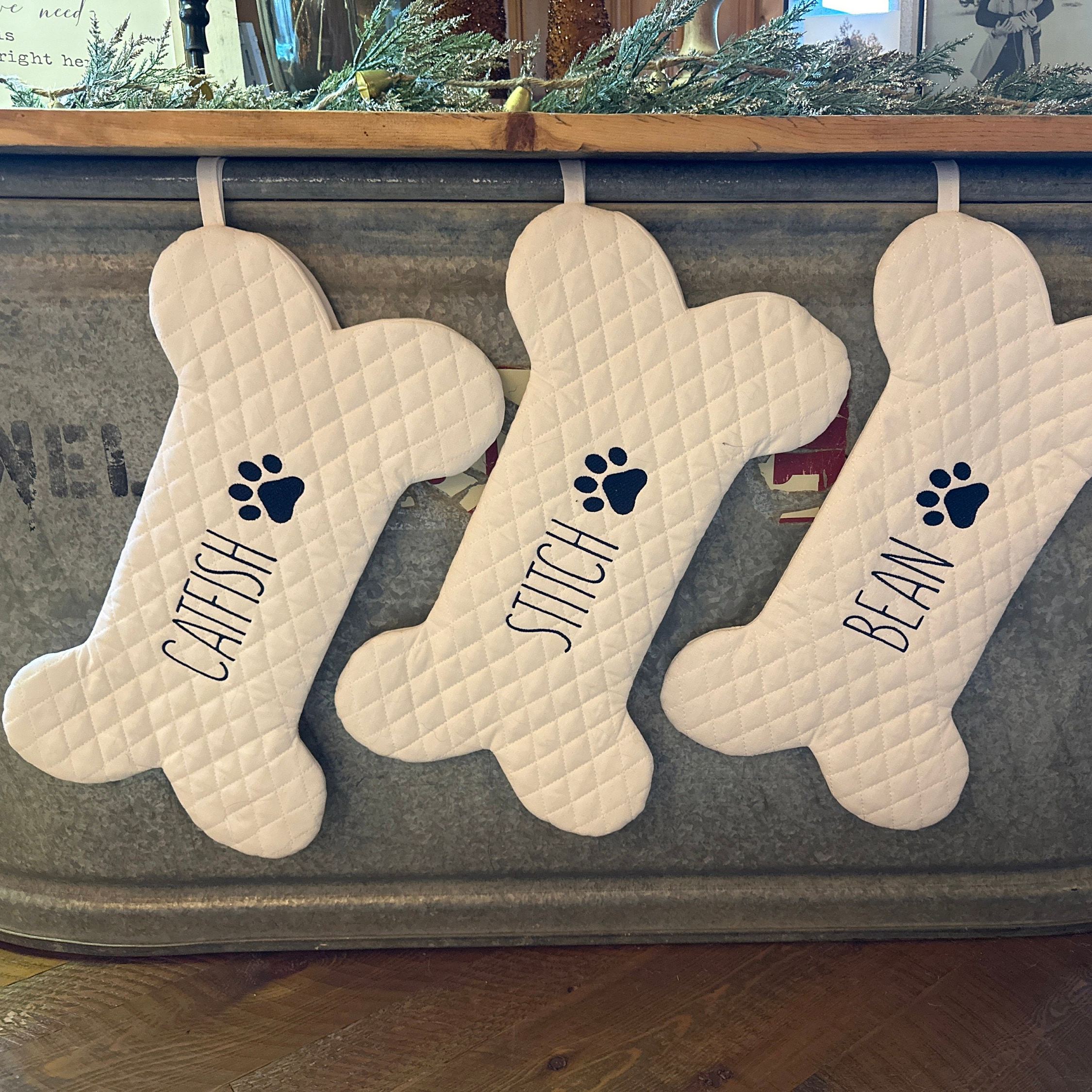 Personalized Dog Bone Christmas Stocking in Quilted White | MCGift174