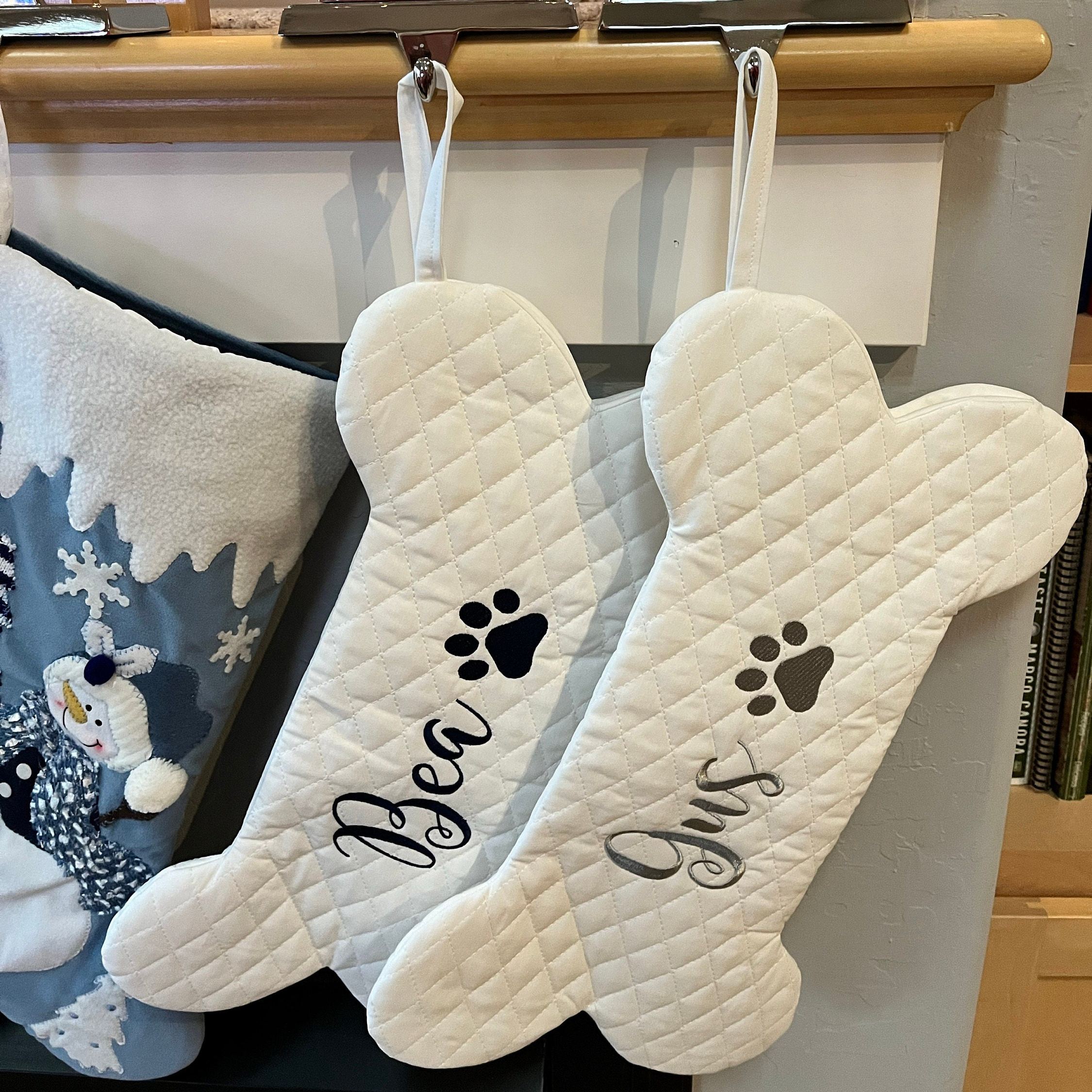 Personalized Dog Bone Christmas Stocking in Quilted White | MCGift174