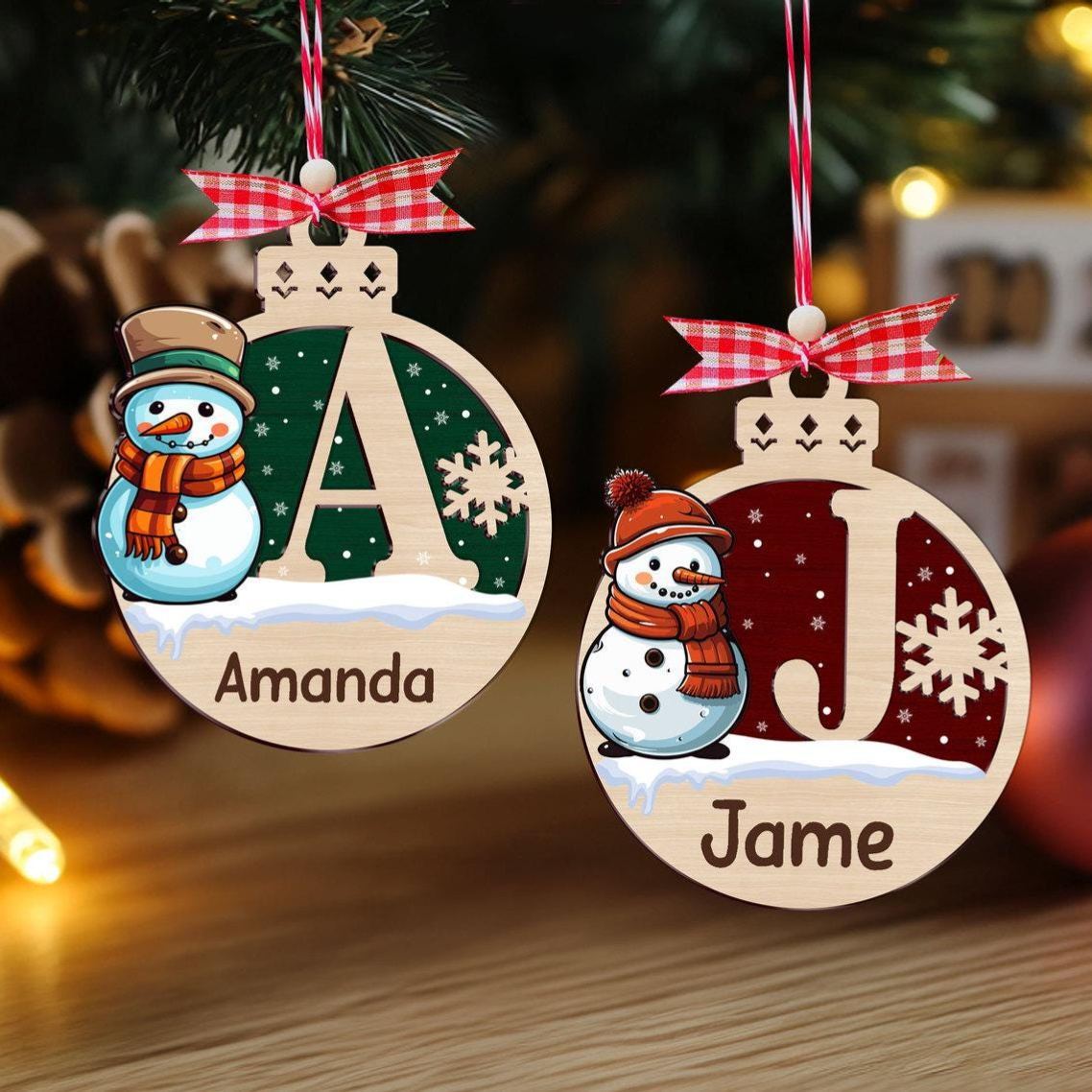 Personalized Snowman Christmas Wooden Ornament | MCGift194