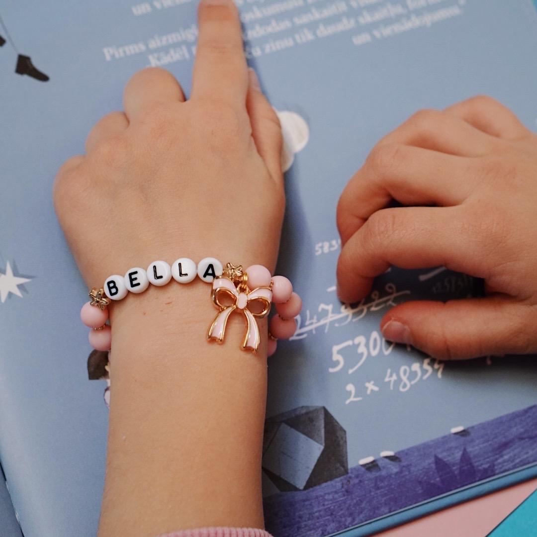 Personalized Kids Lovely Bow Charm Bead Bracelet | CWBeach204