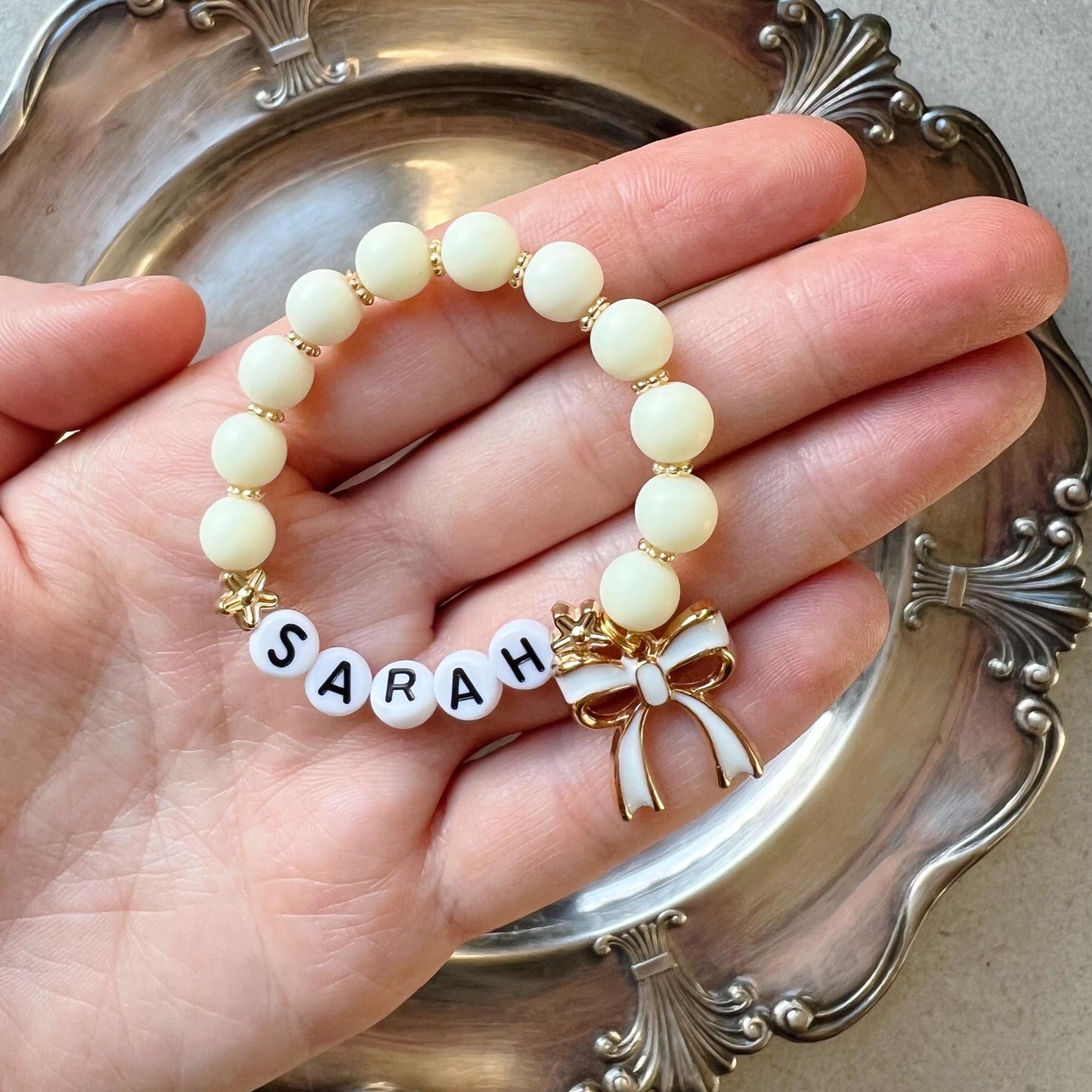 Personalized Kids Lovely Bow Charm Bead Bracelet | CWBeach204