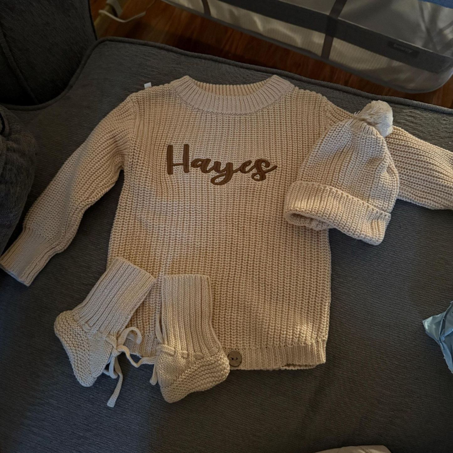 Personalized Embroidered Baby Sweater Outfit Set | CWBaby335