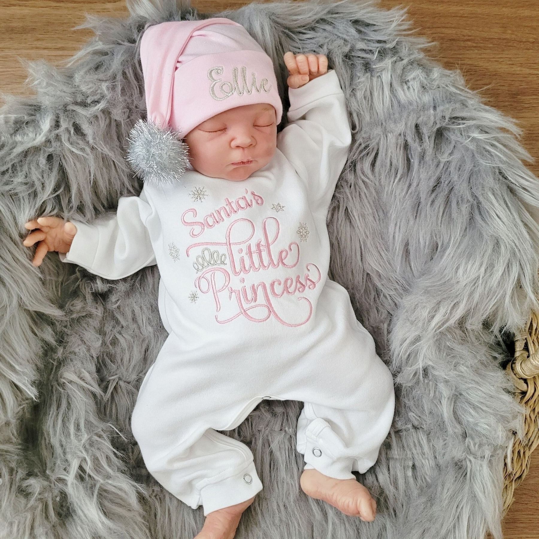 Personalized Baby Girl 1st Christmas Romper and Hat Set | MCGift210