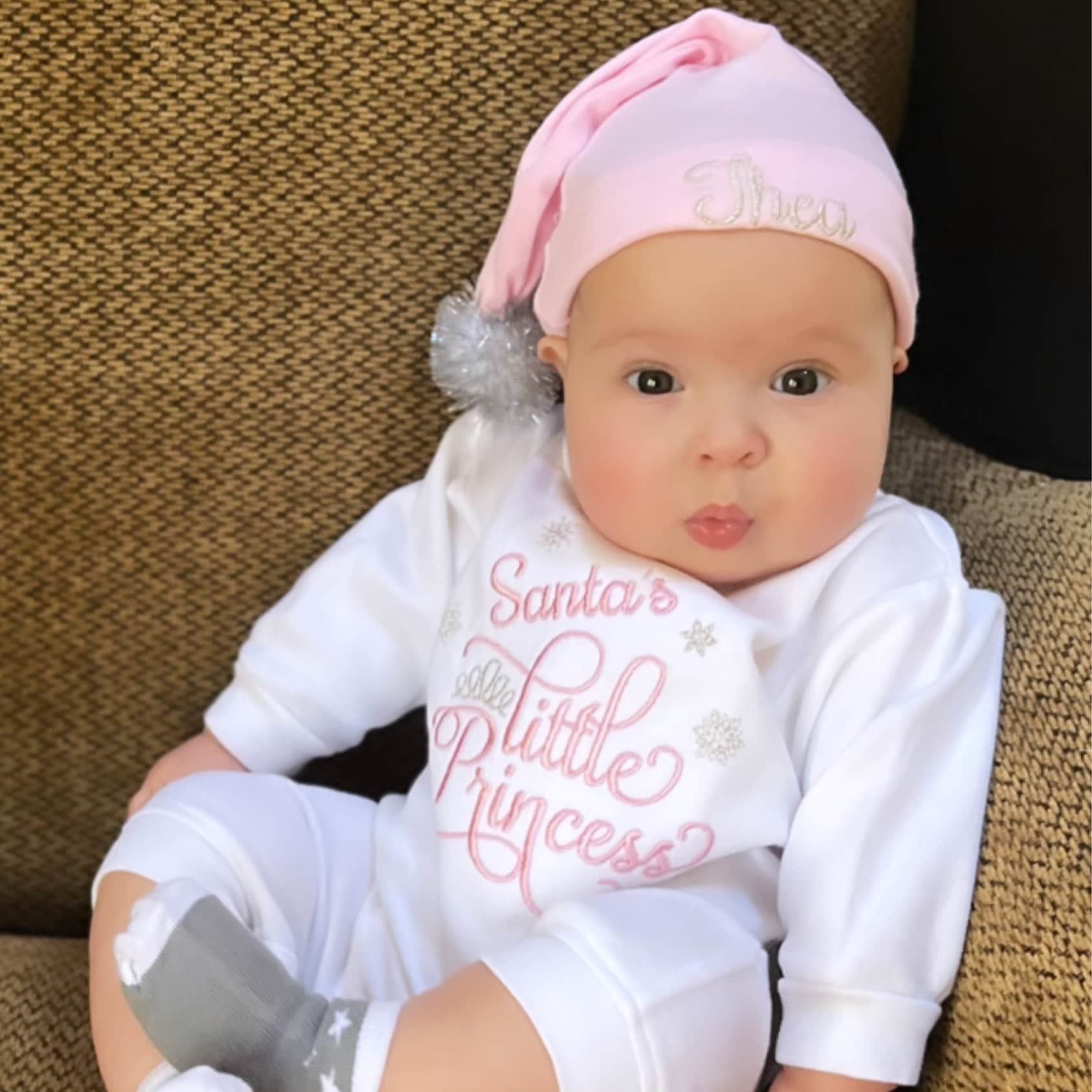 Personalized Baby Girl 1st Christmas Romper and Hat Set | MCGift210