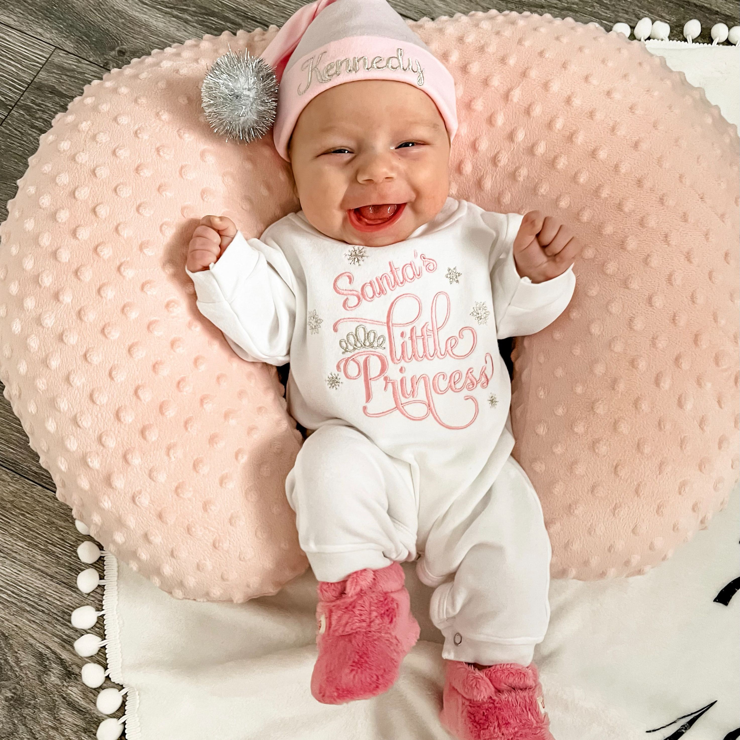 Personalized Baby Girl 1st Christmas Romper and Hat Set | MCGift210