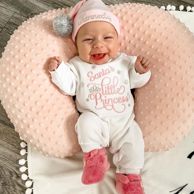 Personalized Baby Girl 1st Christmas Romper and Hat Set | MCGift210