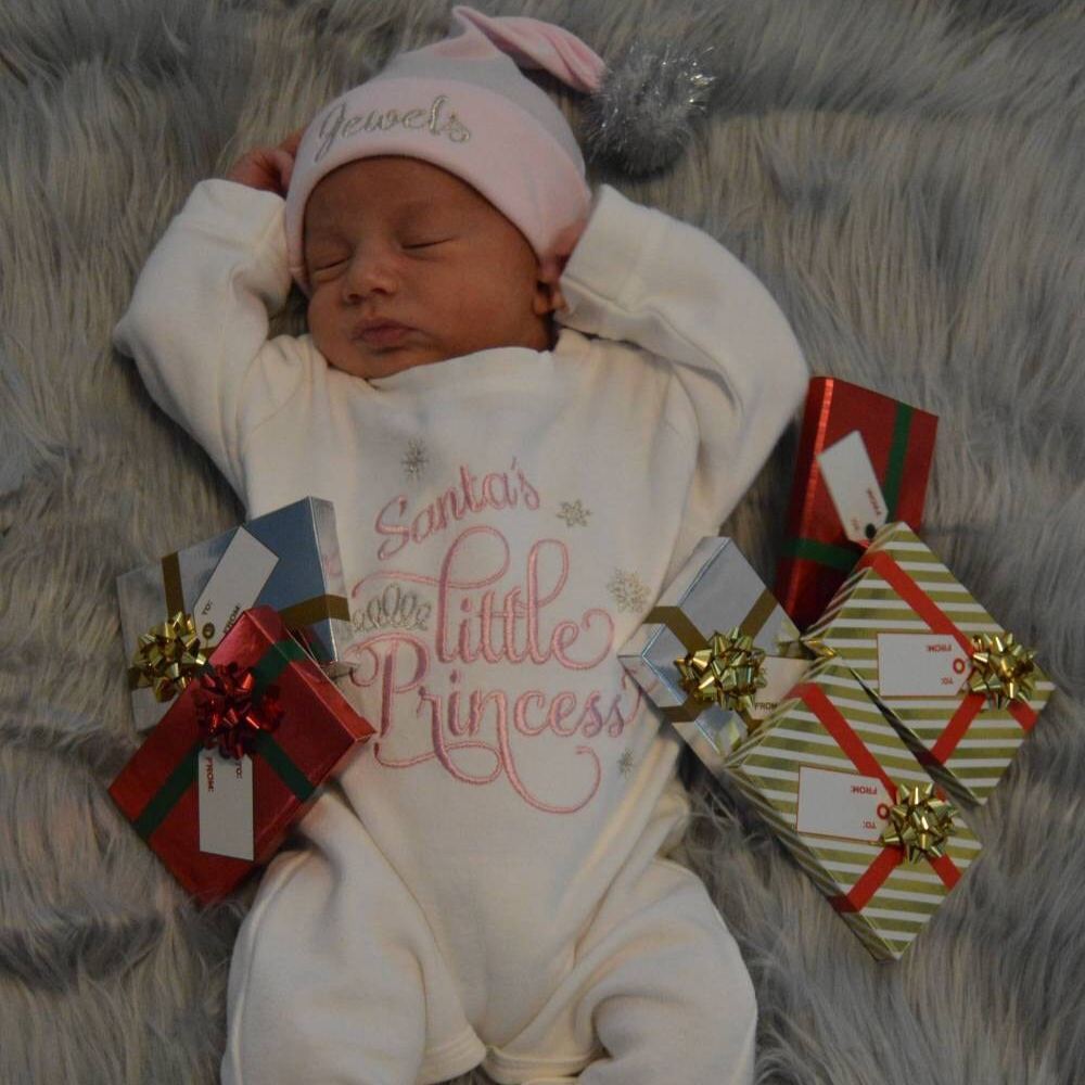 Personalized Baby Girl 1st Christmas Romper and Hat Set | MCGift210
