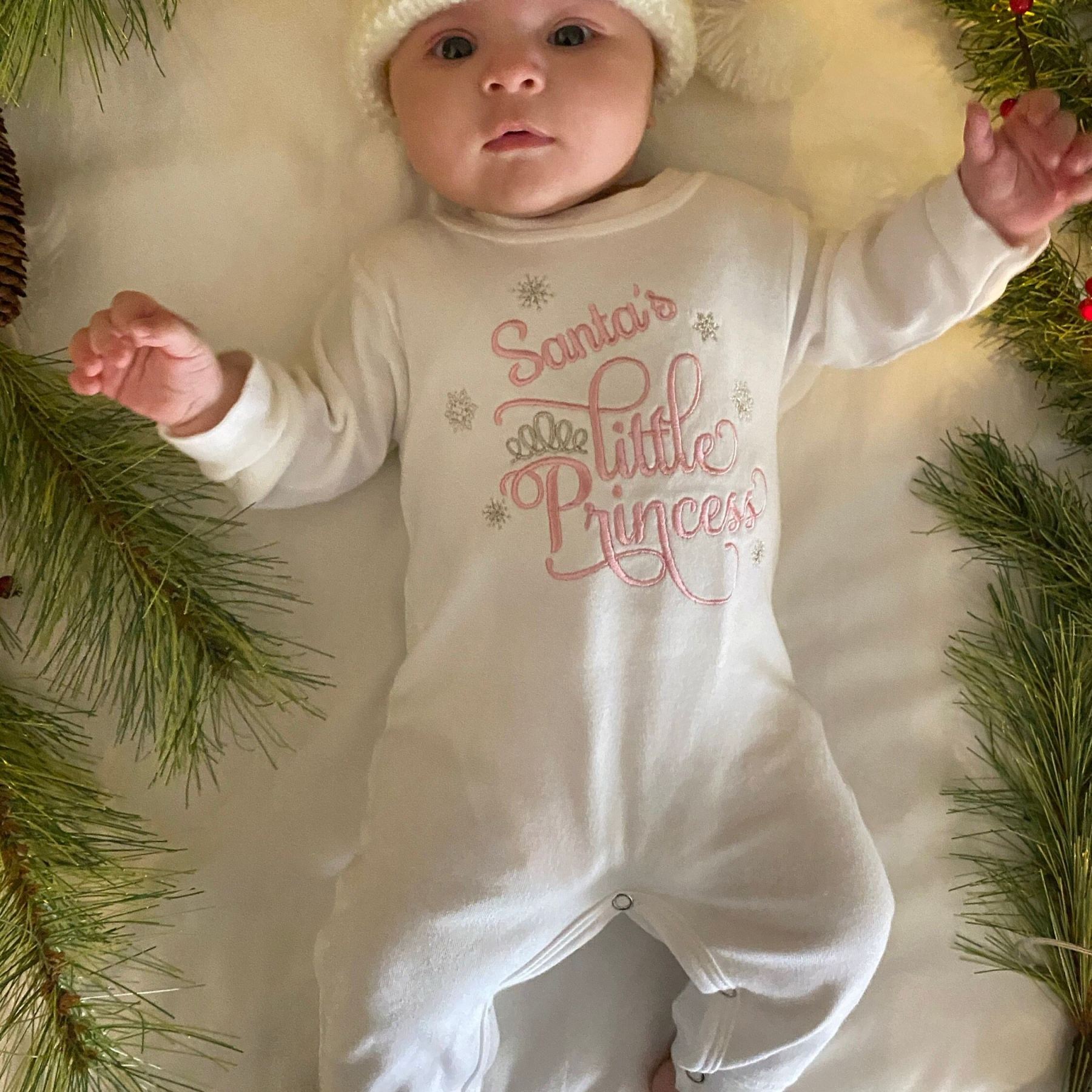 Personalized Baby Girl 1st Christmas Romper and Hat Set | MCGift210