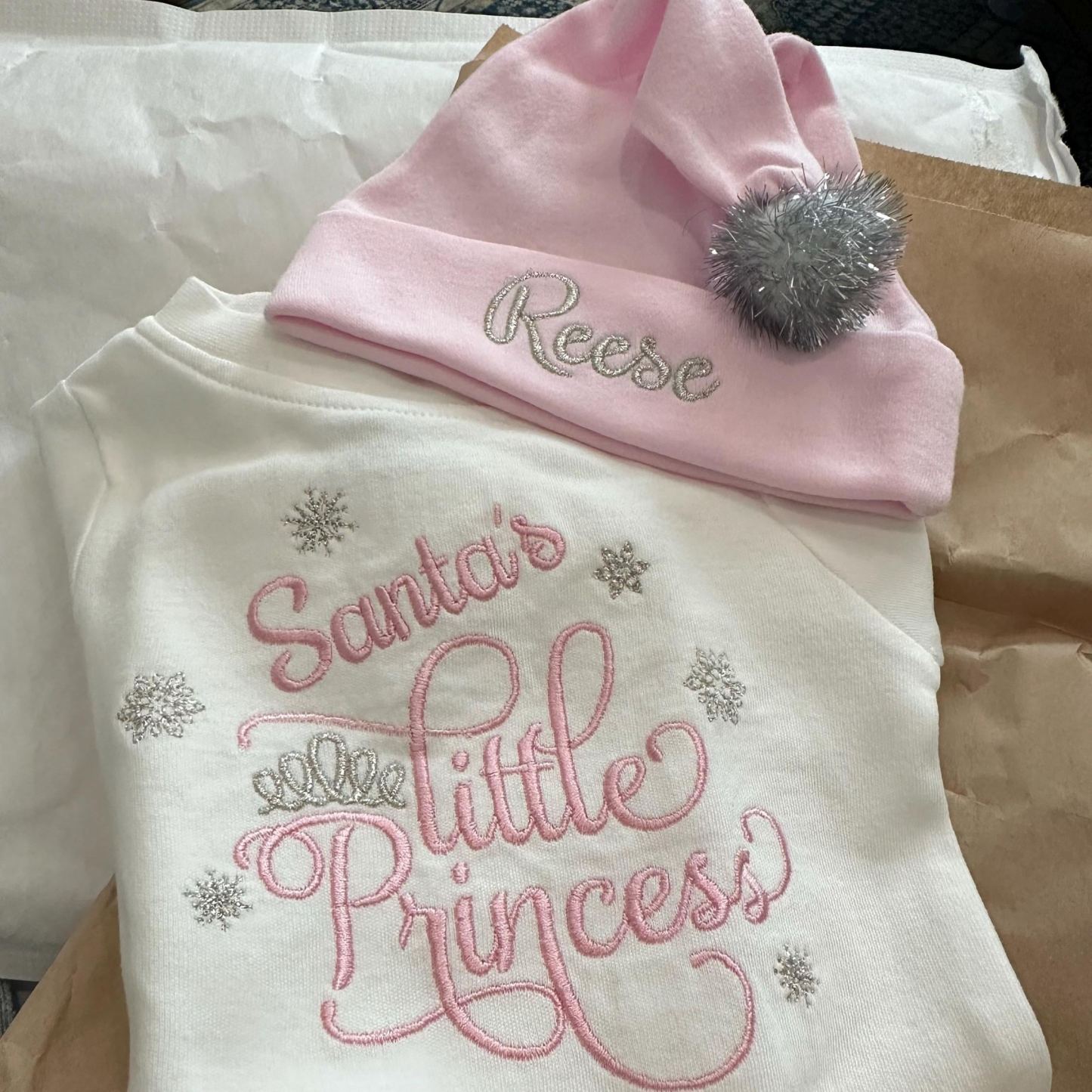 Personalized Baby Girl 1st Christmas Romper and Hat Set | MCGift210