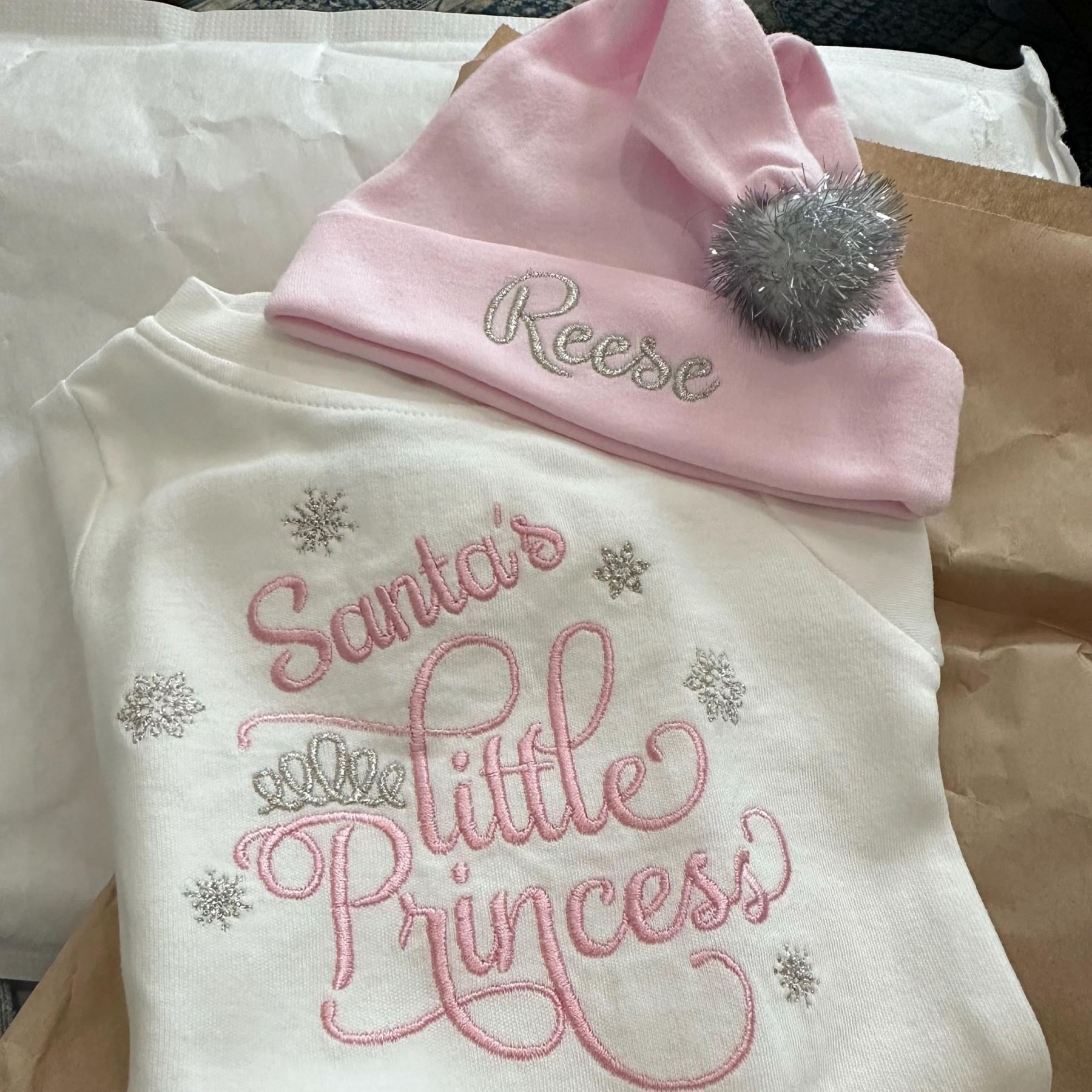 Personalized Baby Girl 1st Christmas Romper and Hat Set | MCGift210
