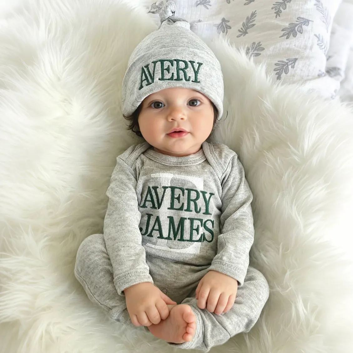 Personalized Embroidery Baby Coming Home Romper and Hat Set | CWBaby346