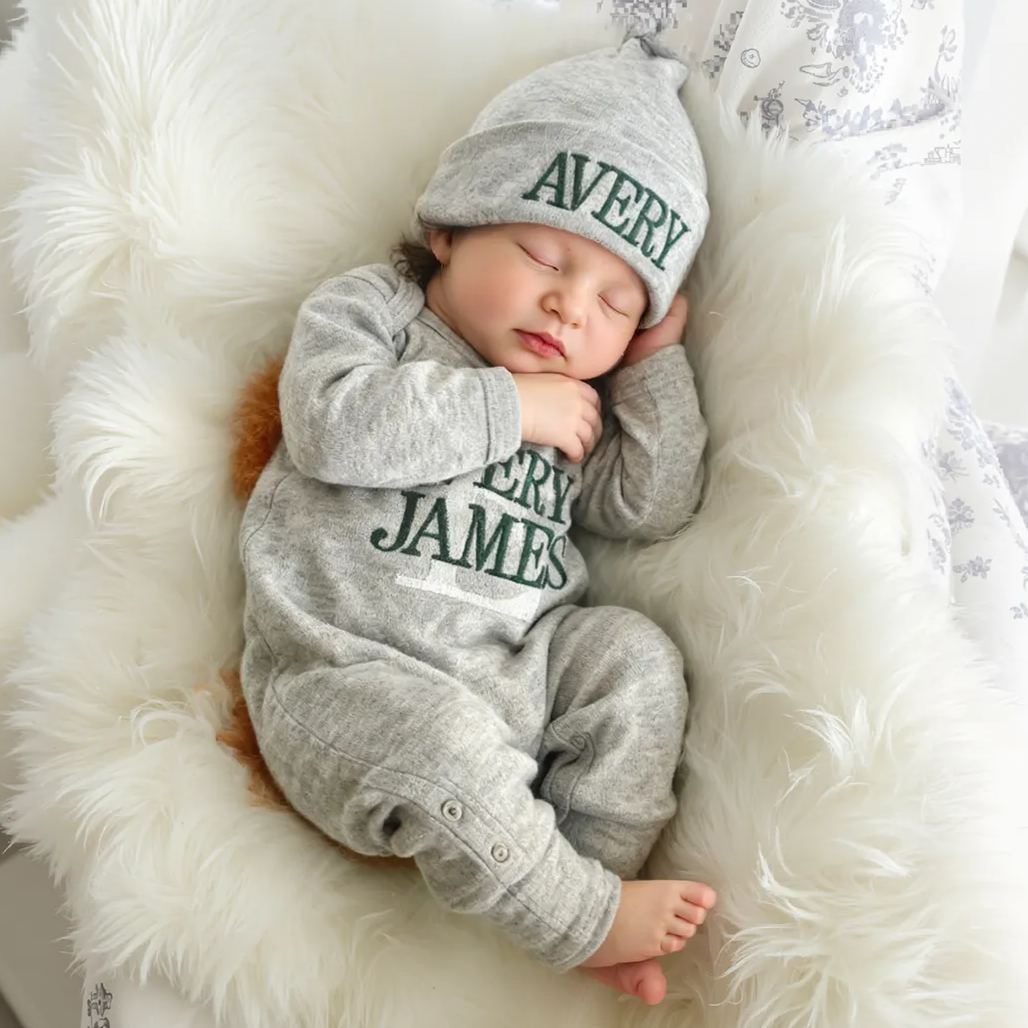 Personalized Embroidery Baby Coming Home Romper and Hat Set | CWBaby346