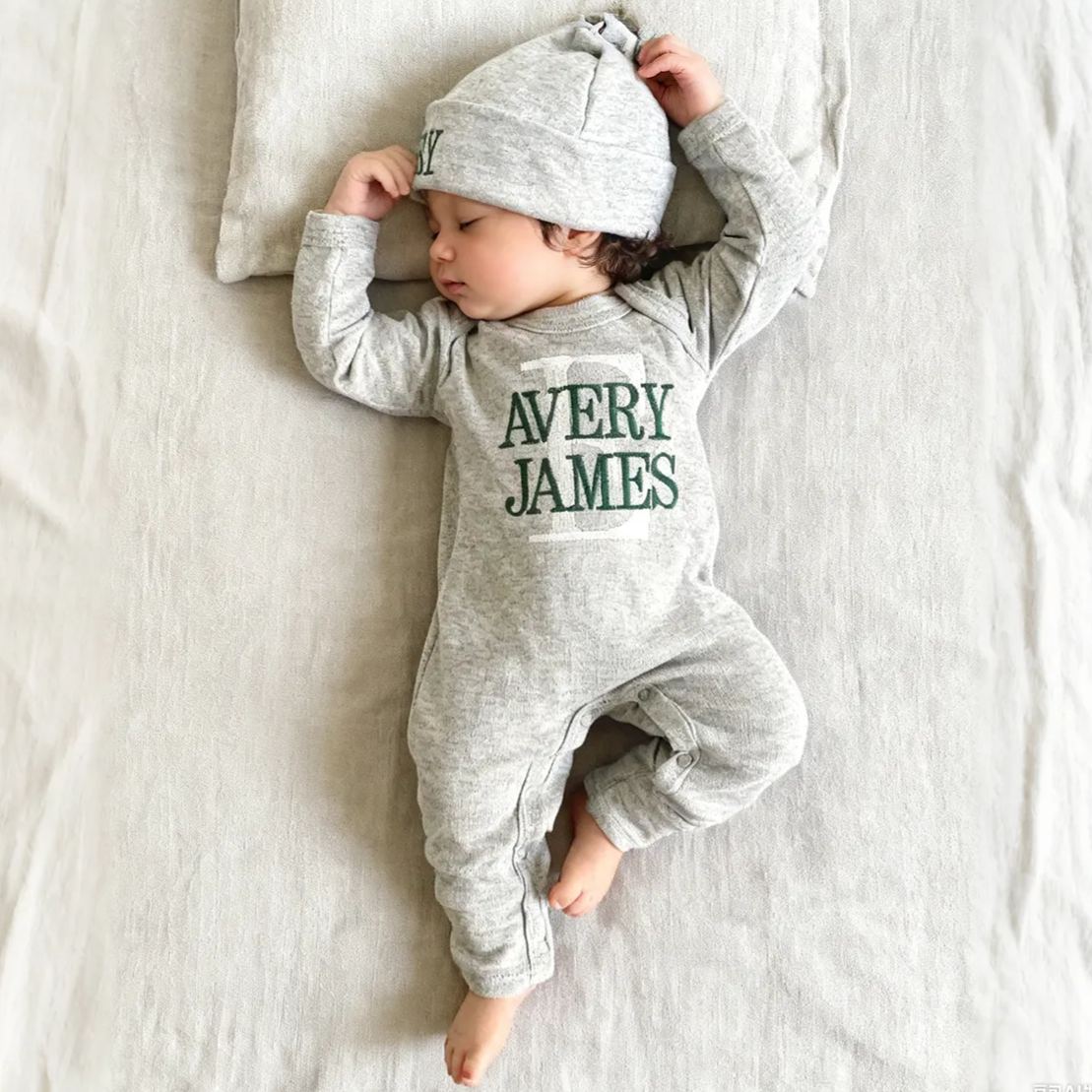Personalized Embroidery Baby Coming Home Romper and Hat Set | CWBaby346