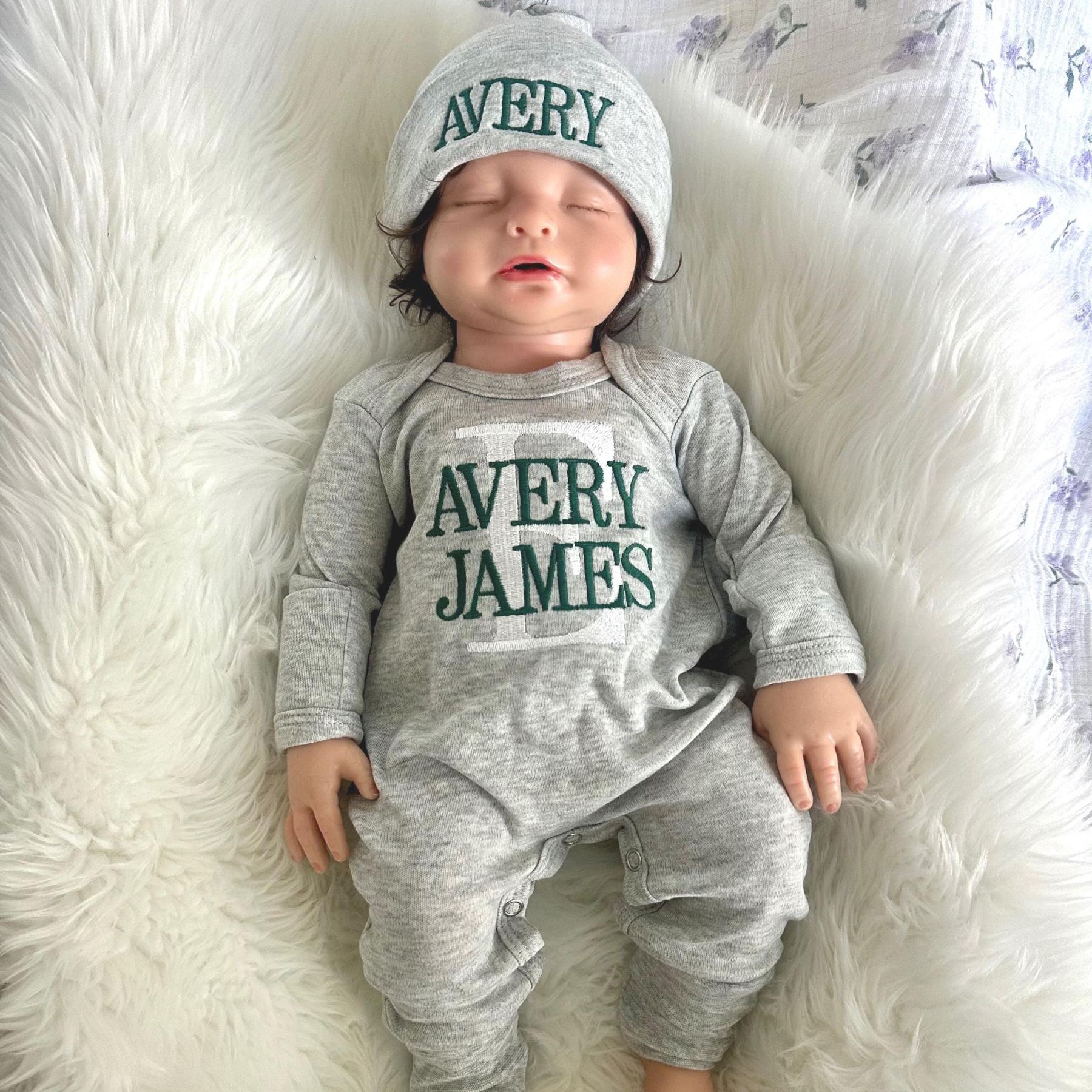 Personalized Embroidery Baby Coming Home Romper and Hat Set | CWBaby346
