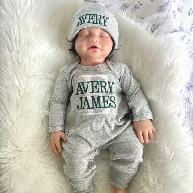 Personalized Embroidery Baby Coming Home Romper and Hat Set | CWBaby346
