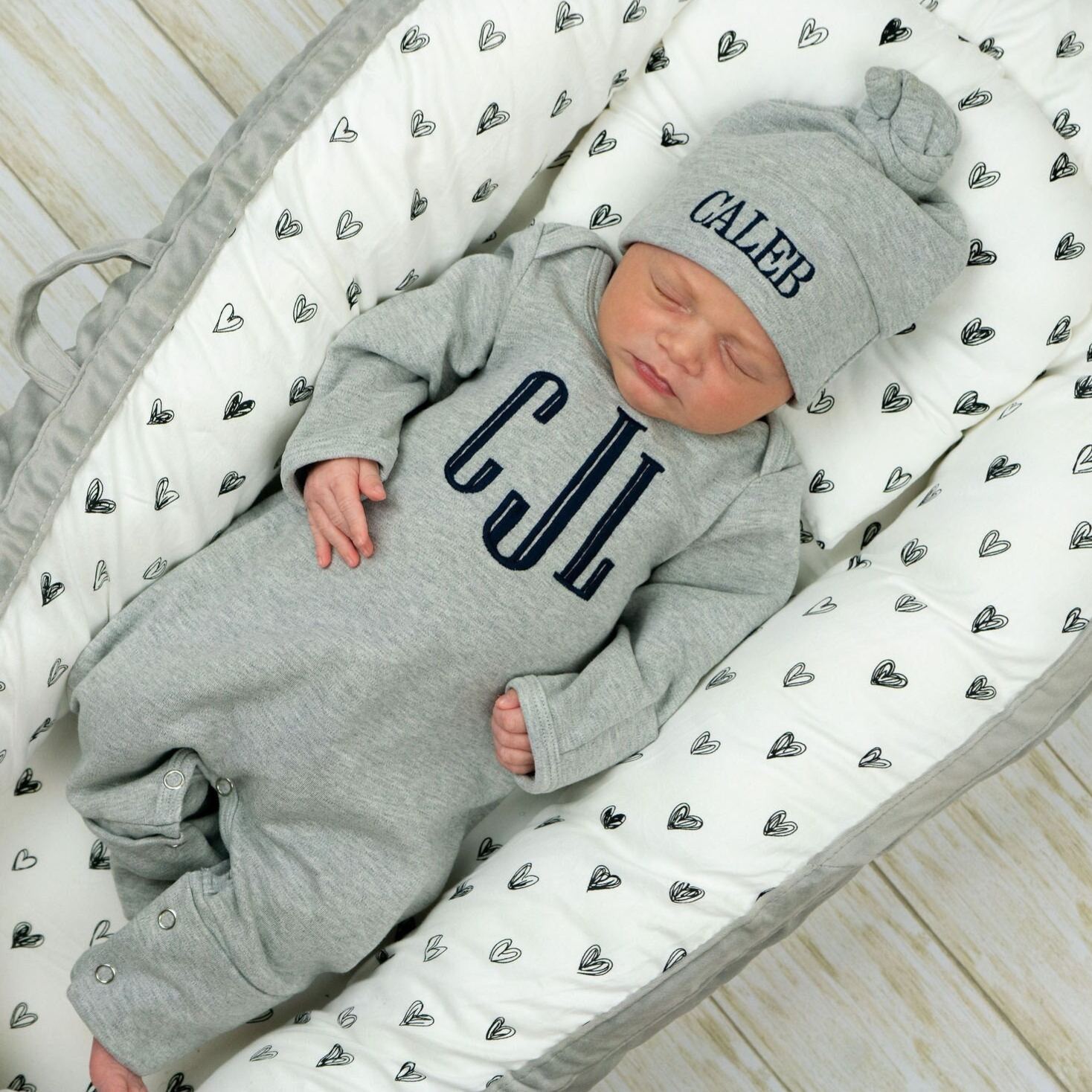 Personalized Embroidery Baby Coming Home Romper and Hat Set | CWBaby347