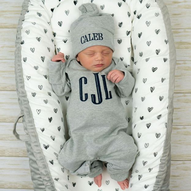 Personalized Embroidery Baby Coming Home Romper and Hat Set | CWBaby347