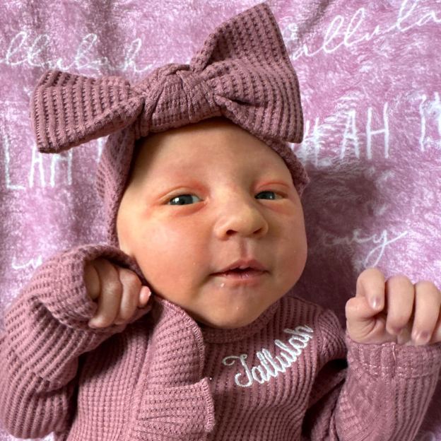 Personalized Newborn Embroidery Waffle Ruffled Romper With Bow | CWBaby354