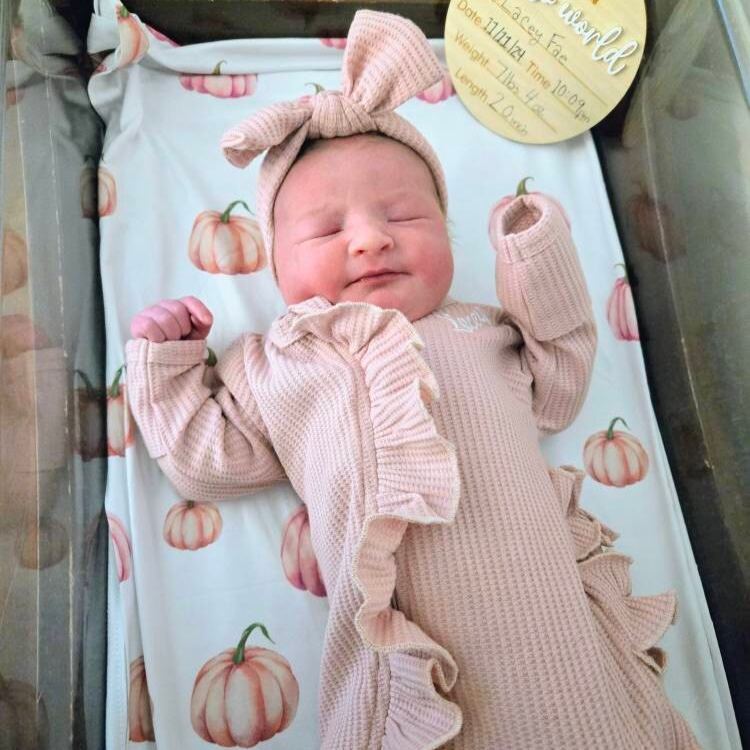 Personalized Newborn Embroidery Waffle Ruffled Romper With Bow | CWBaby354