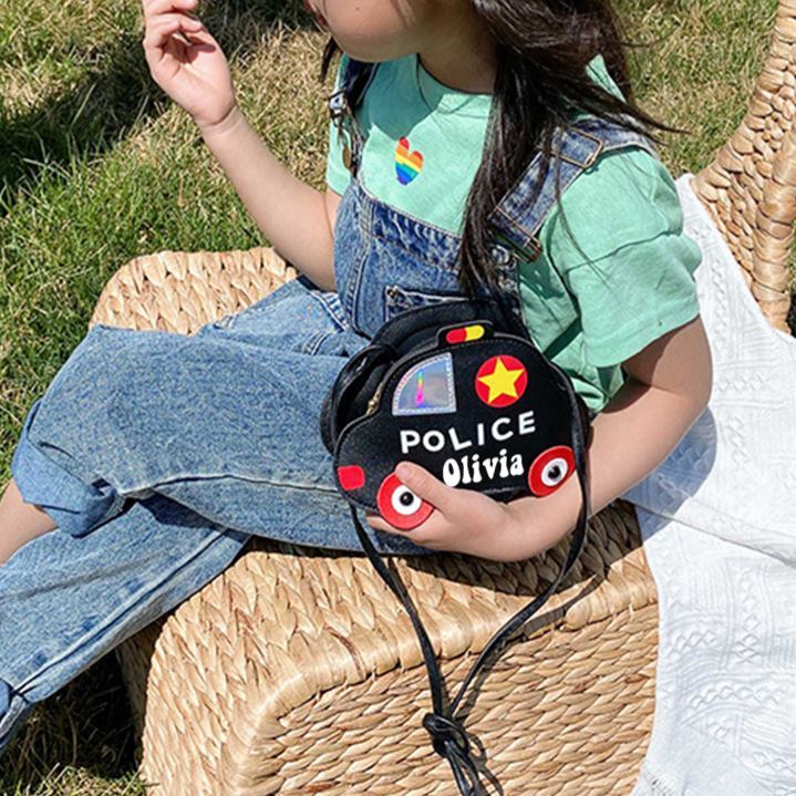 Personalized Kids Cute Police Car Zipper Crossbody Bag | CWGift06