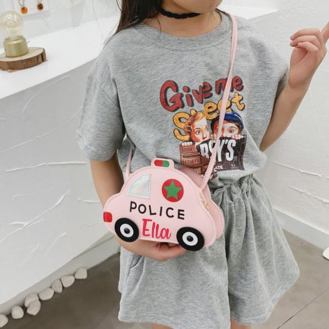 Personalized Kids Cute Police Car Zipper Crossbody Bag | CWGift06