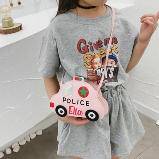 Personalized Kids Cute Police Car Zipper Crossbody Bag | CWGift06