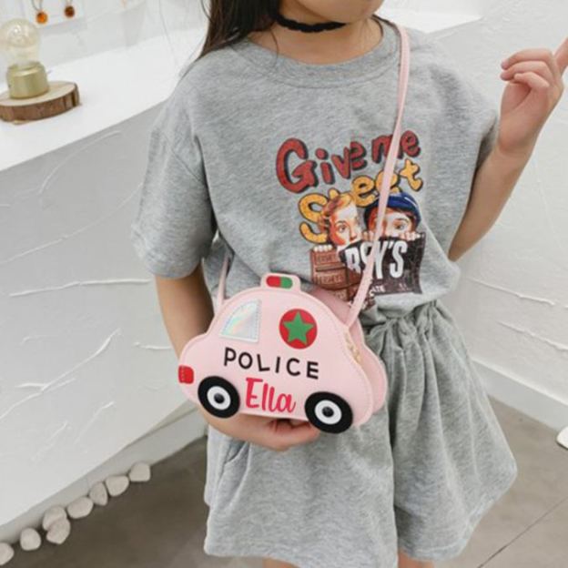 Personalized Kids Cute Police Car Zipper Crossbody Bag | CWGift06