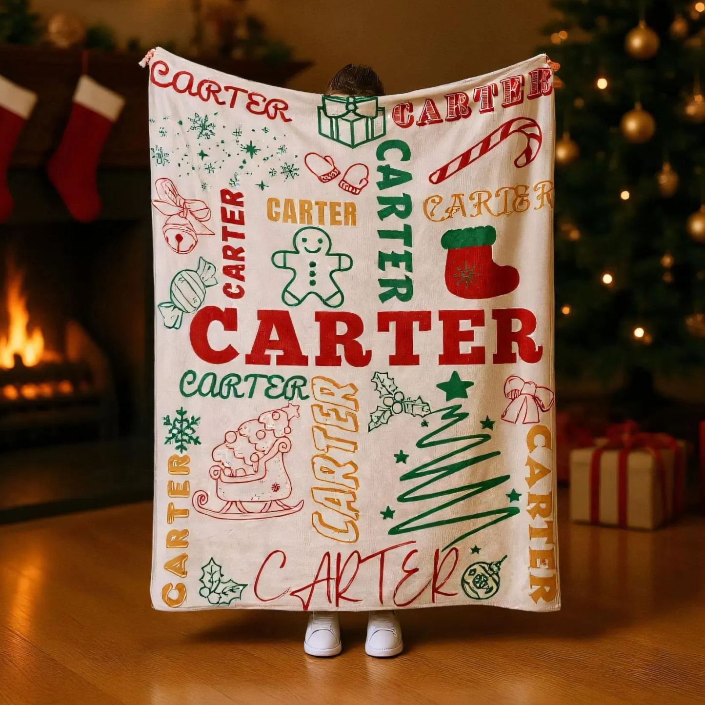 Personalized Merry Christmas Blanket – Custom Name Flannel Throw for Xmas Home & Gifts | BKMC18