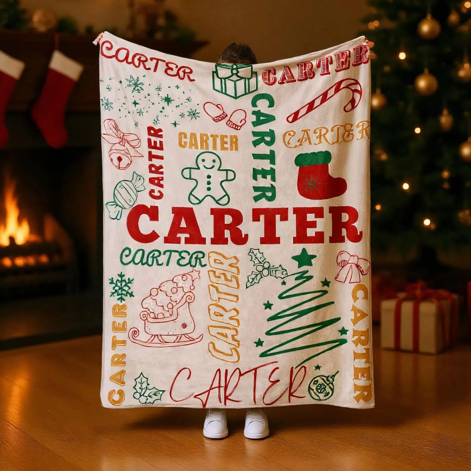 Personalized Merry Christmas Blanket – Custom Name Flannel Throw for Xmas Home & Gifts | BKMC18