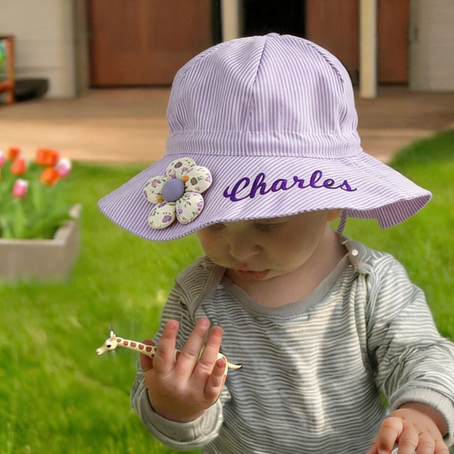 Personalized Embroidery Lovely Stripes Sun Protection Hat | CWBeach211