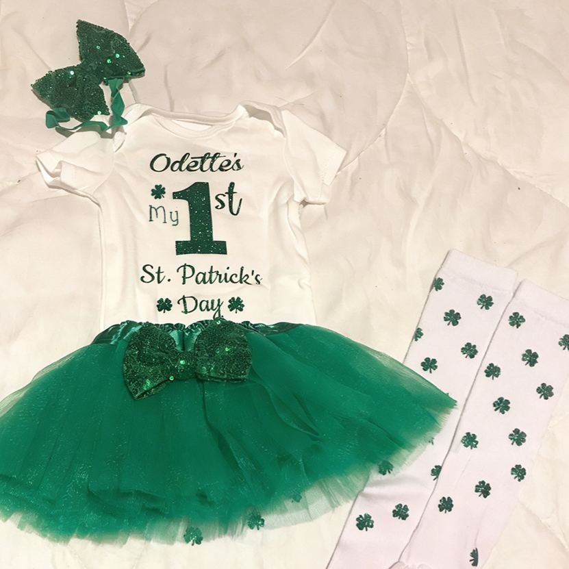 Personalized Baby Girl First St. Patrick's Day Outfit Set | CWBaby402