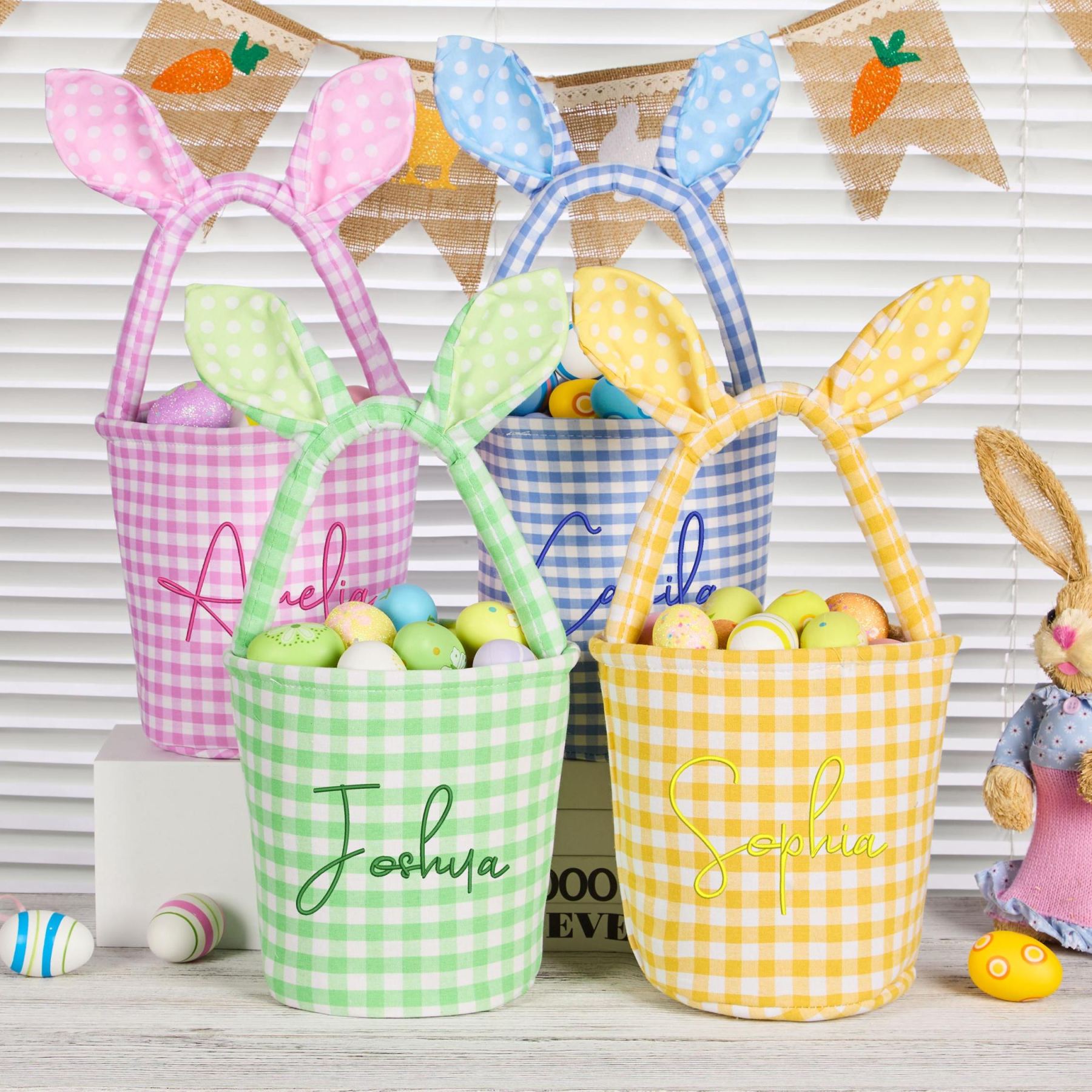 Personalized Embroidered Bunny Ear Easter Basket | CWEaster79