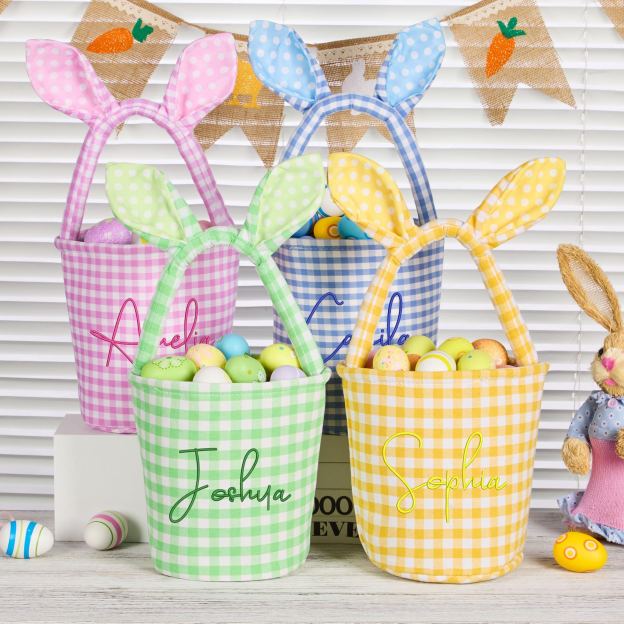 Personalized Embroidered Bunny Ear Easter Basket | CWEaster79