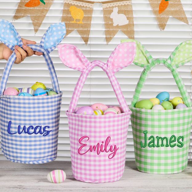 Personalized Embroidered Bunny Ear Easter Basket | CWEaster79