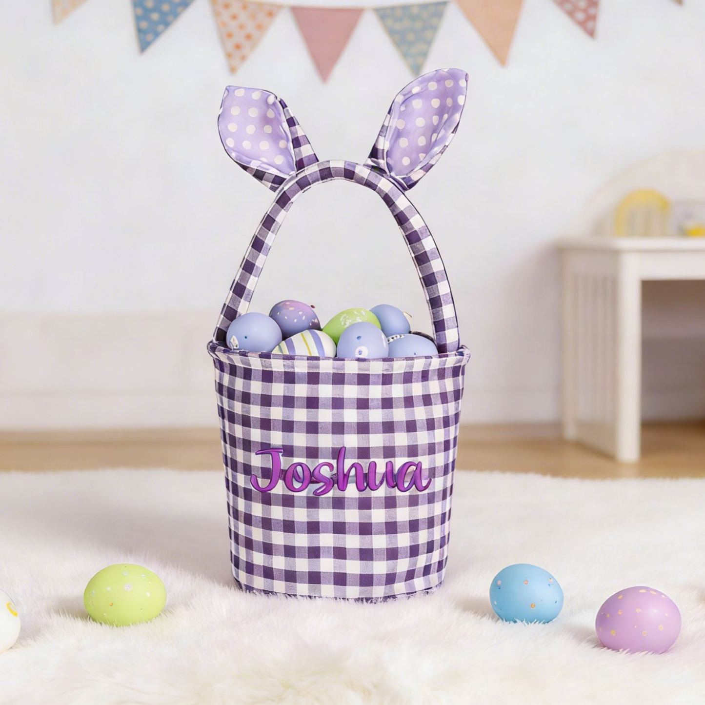 Personalized Embroidered Bunny Ear Easter Basket | CWEaster79