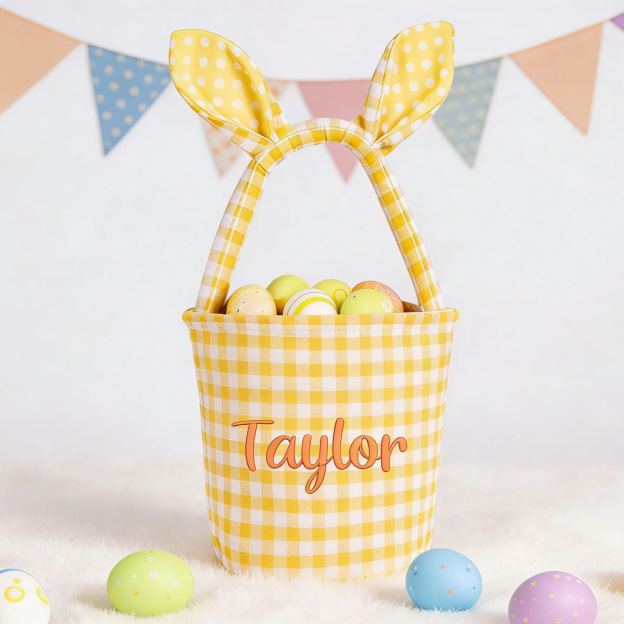 Personalized Embroidered Bunny Ear Easter Basket | CWEaster79
