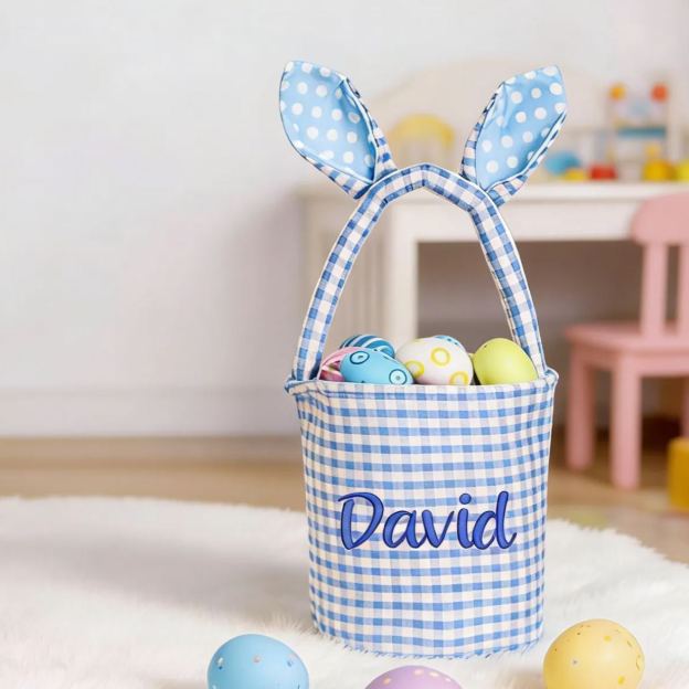 Personalized Embroidered Bunny Ear Easter Basket | CWEaster79
