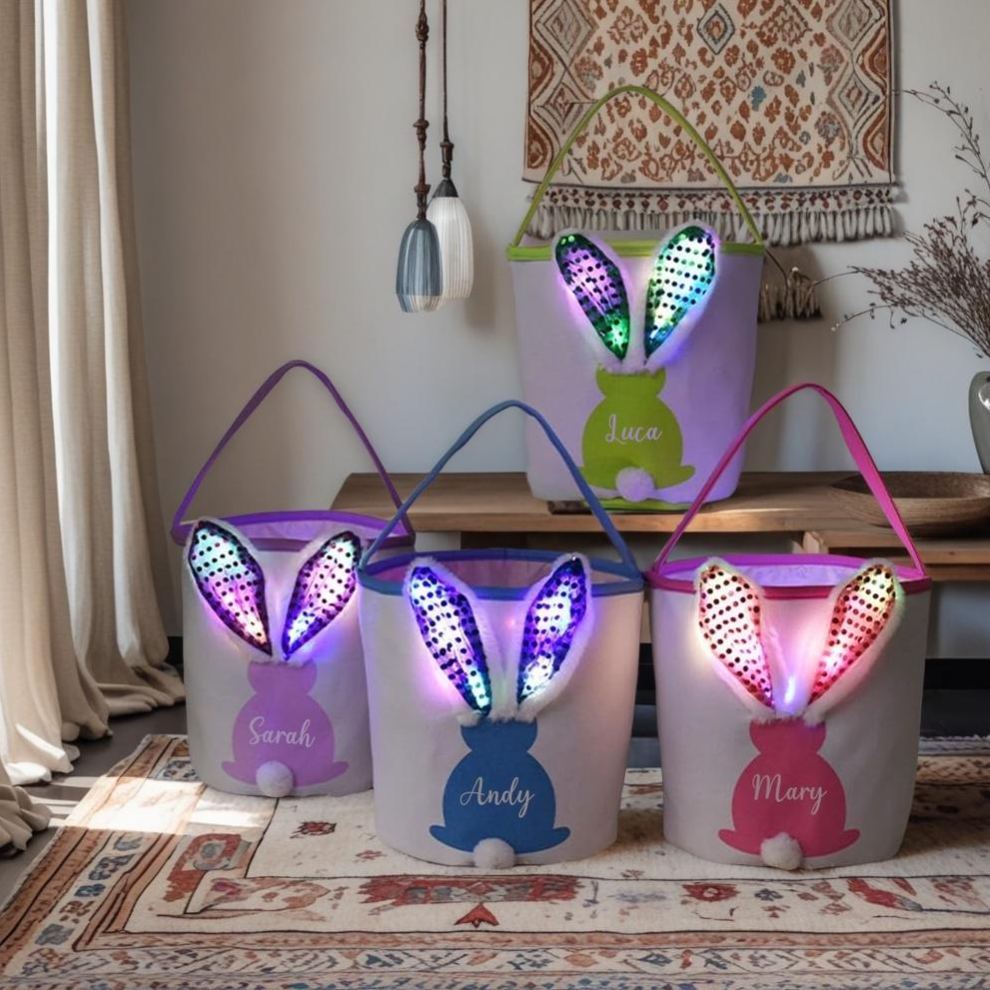 Personalized LED Lighting Bunny Ear Easter Basket | CWEaster80