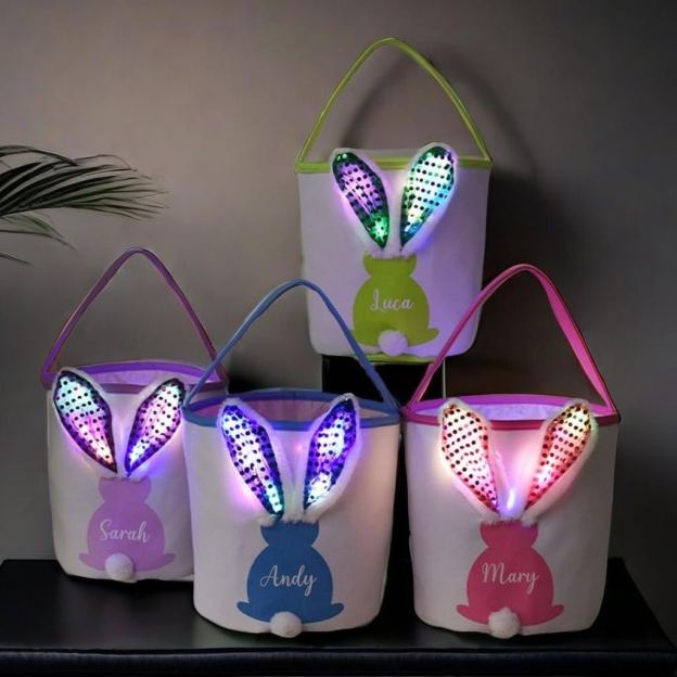 Personalized LED Lighting Bunny Ear Easter Basket | CWEaster80