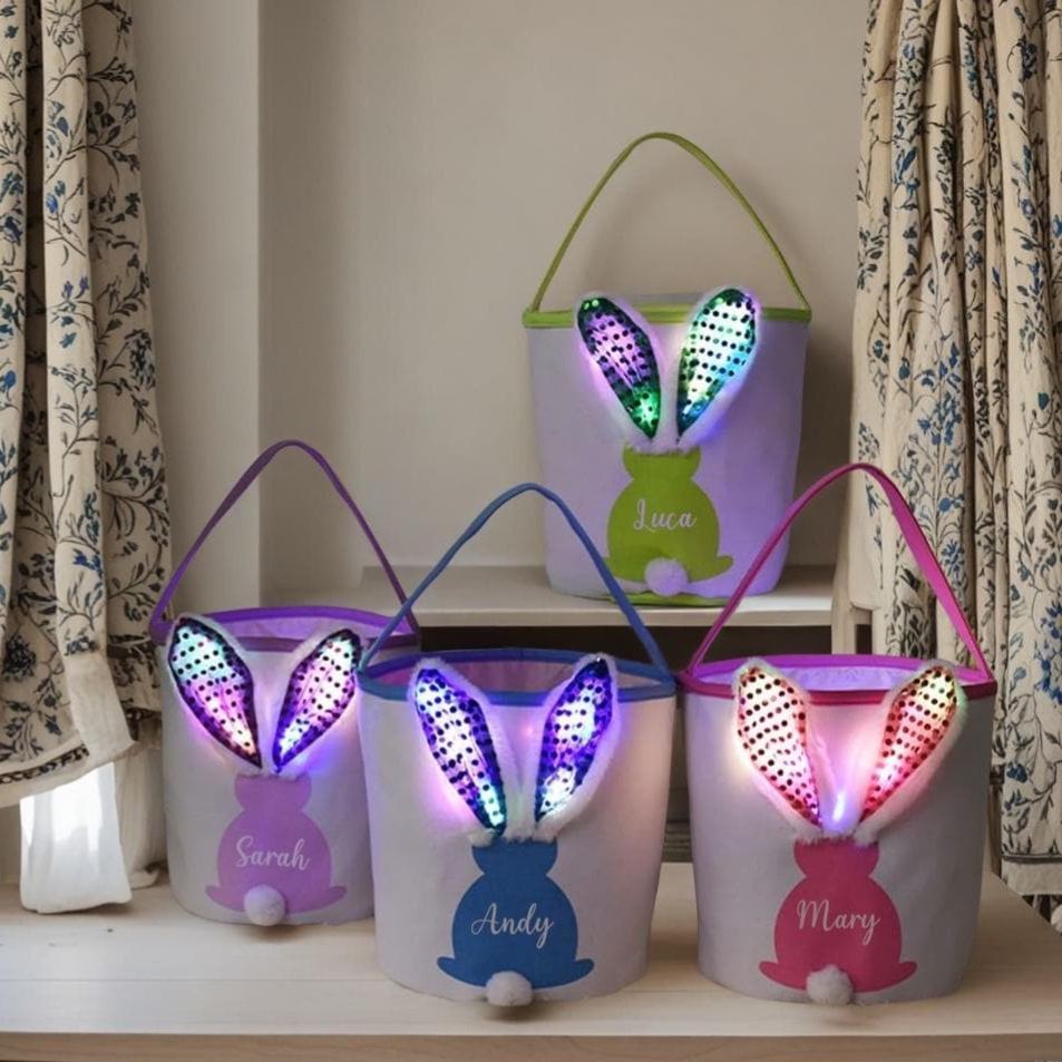 Personalized LED Lighting Bunny Ear Easter Basket | CWEaster80